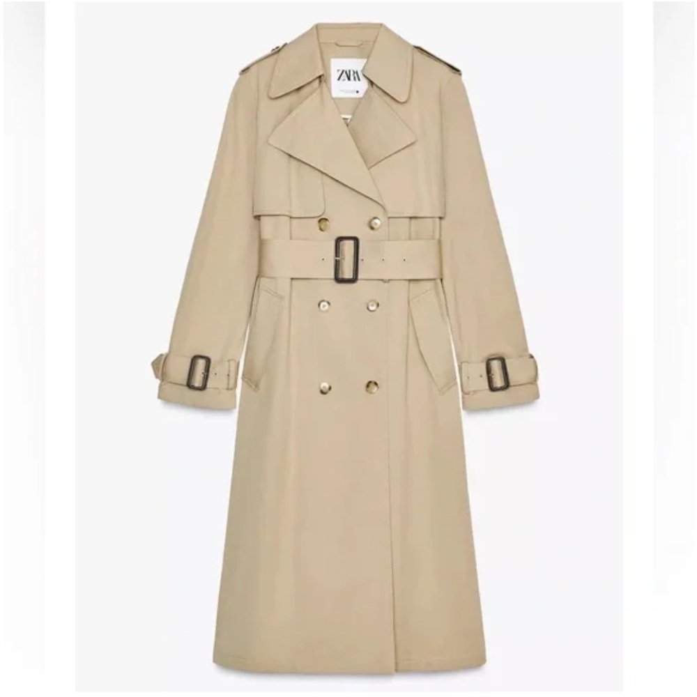 ZARA WATER REPELLENT TRENCH ZW COLLECTION - TAN LONGLINE TRENCH COAT - NWT - TAN
